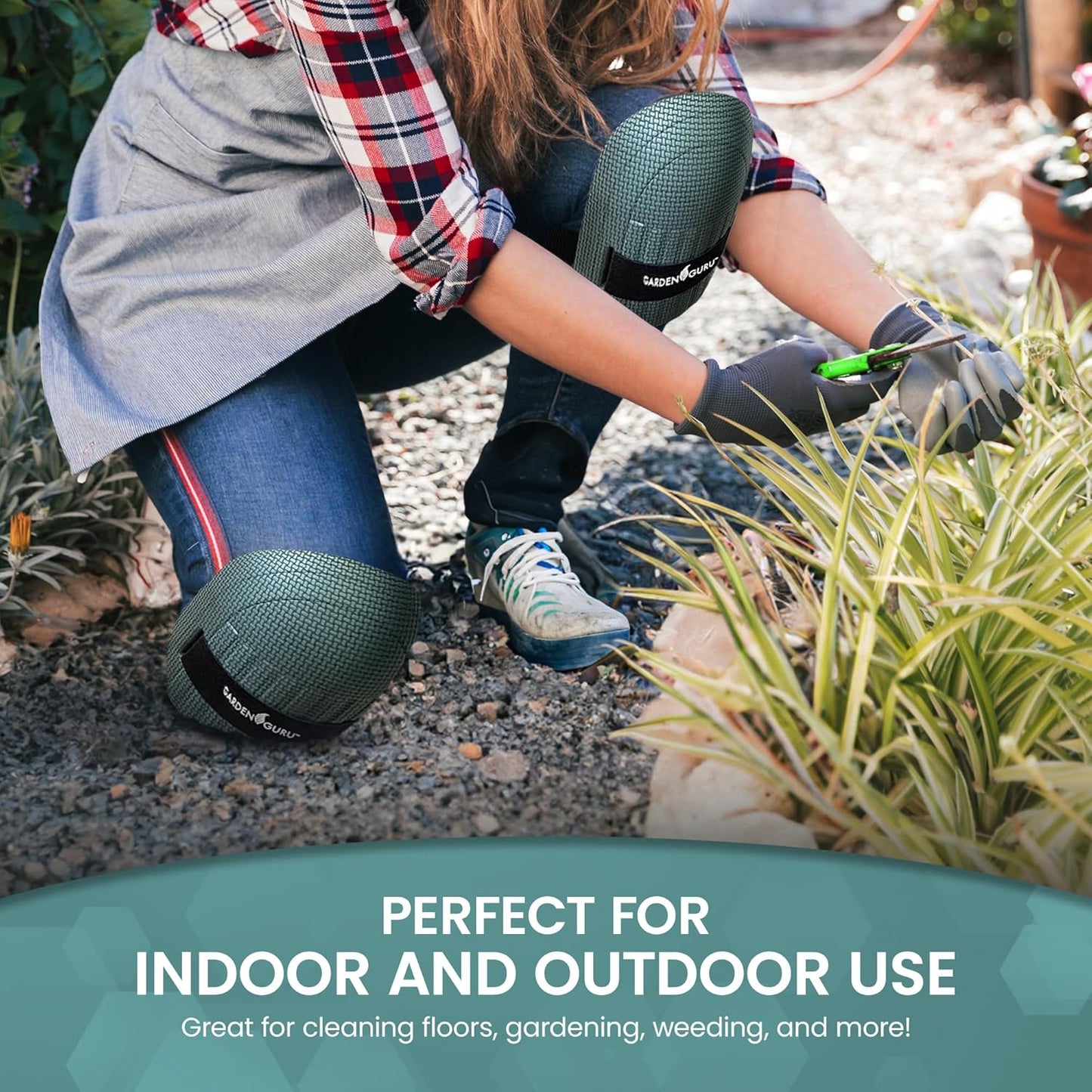 Garden Guru Cushioned Gardening Knee Pads with Adjustable Straps - Soft Inner Liner, Ultra Comfort Padding, Garden Kneelers for Yard Work, Cleaning, Household Chores, Roofing, and More 1 Pack