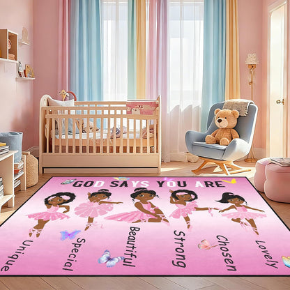 Black Girl Area Rug for Bedroom African Black Girls Floor Rugs for Living Room Playroom Cartoon Art Home Decor Soft Yoga Mats for Women Afro Purple 47" x 31" (2.7 x 3 Feet)