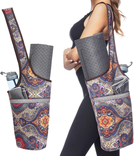 Ewedoos Canvas Yoga Mat Bag Fits Most Mats Yoga Bag with Large Storage Pockets to Hold More Accessories Ideal for Pilates Workout Gifts & Travel