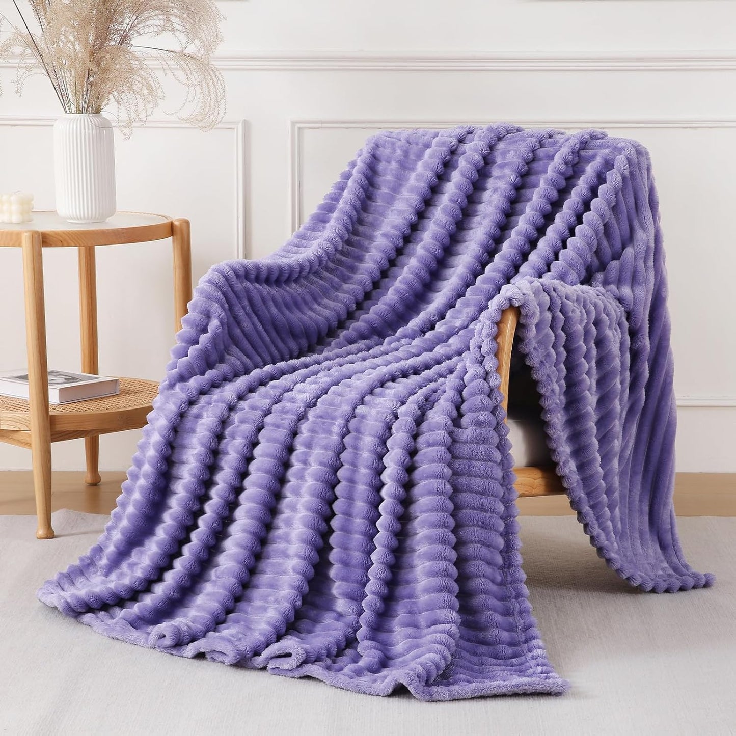 Khaki Throw Blanket for Couch Sofa 50x60 inches Striped Fleece Blankets Room Home Decor Lightweight Plush Soft Cozy Gifts for Women Mom Girls