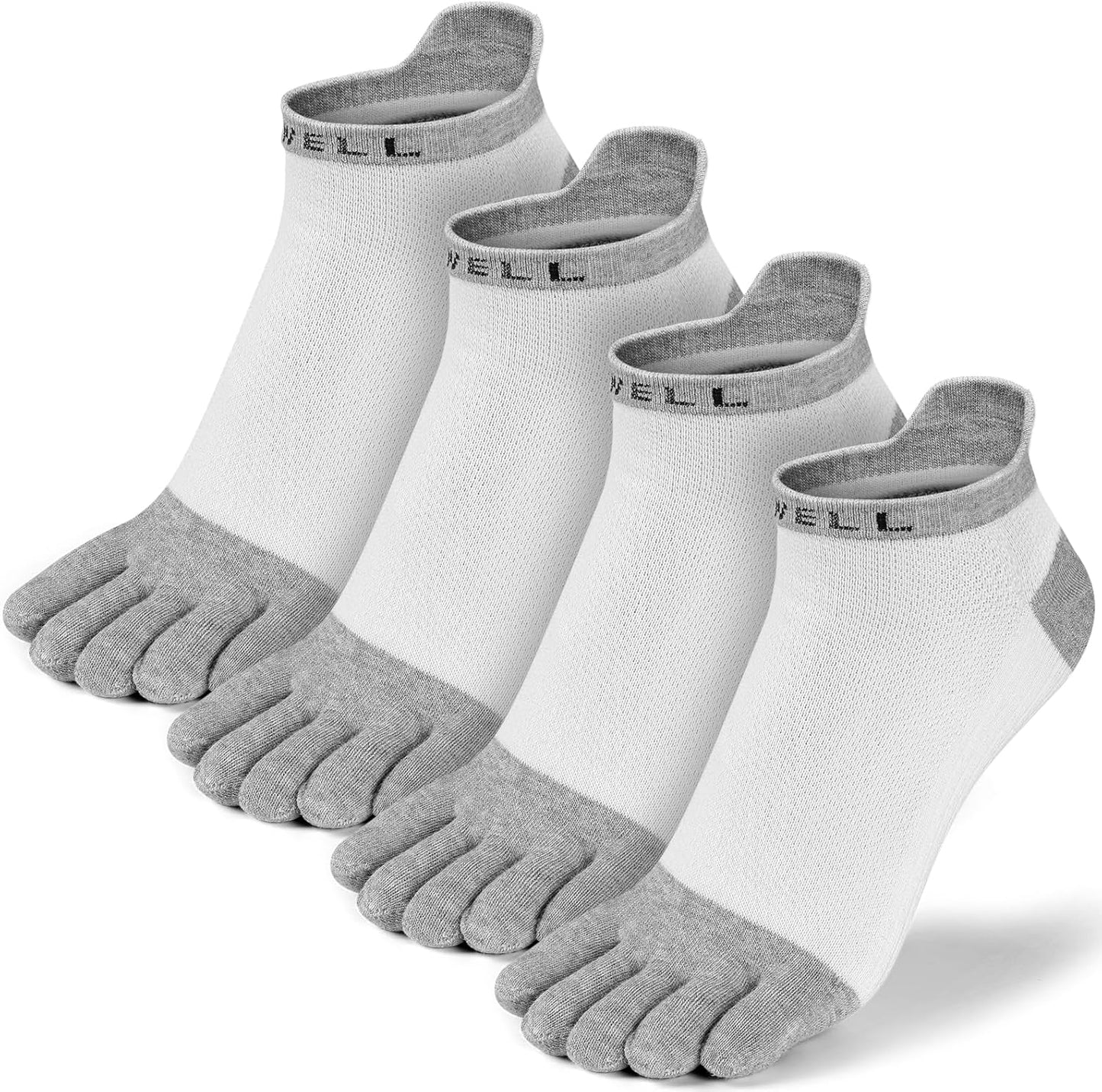 VWELL Cotton Toe Socks Five Finger Socks No Show Crew Athletic Running Socks 4 Pairs,Size 7-11