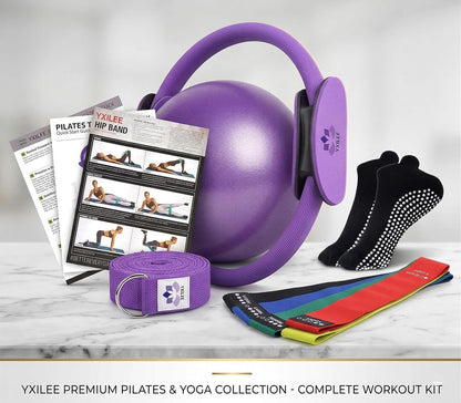 YXILEE Pilates Ring Circle Set - Workout at Home Workout Equipment Women - Booty Bands Stretching Equipment Pilates Mini Exercise Ball for Legs Arms and Thighs