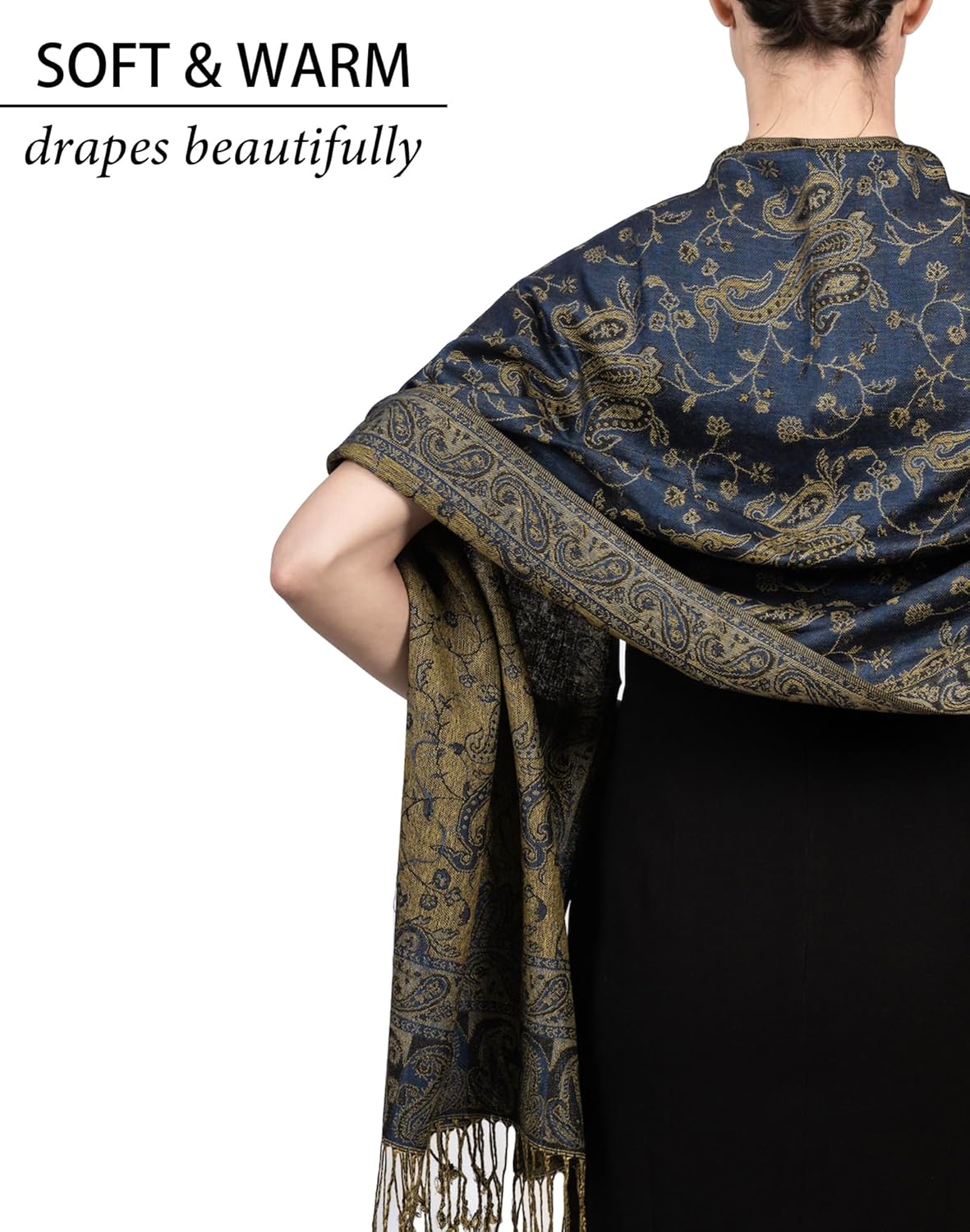 Achillea Reversible Paisley Pashmina Rave Scarf – Exotic Indian Shawls and Wraps for Evening Dresses, Festivals, All Seasons - Colors B