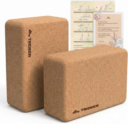 Trideer Cork Yoga Blocks, 2 Pack Yoga Blocks Natural Cork, High Density Yoga Block with Non Slip Surface, Eco-Friendly Yoga Accessories for Women, Ideal for Yoga, Pilates, Stretching