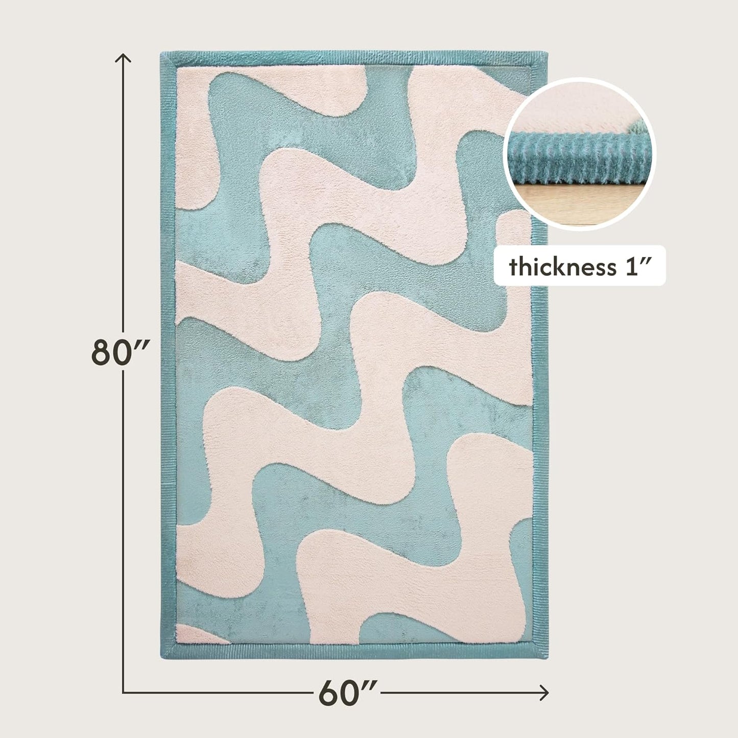 Hakuna Matte CloudSoft Mat for Floor 60" x 80" Beige – Coral Velvet Memory Foam Rug – Non-Slip, Water-Resistant
