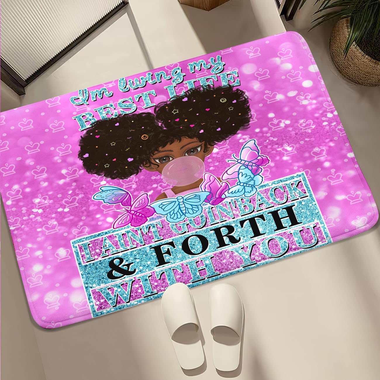 Black Girl Area Rug for Bedroom African Black Girls Floor Rugs for Living Room Playroom Cartoon Art Home Decor Soft Yoga Mats for Women Afro Purple 47" x 31" (2.7 x 3 Feet)
