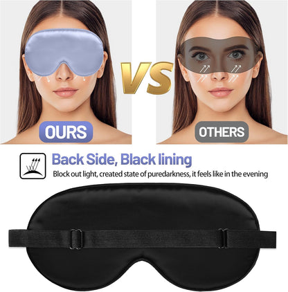 Sleep Mask, Silk Eye Mask for Sleeping with Adjustable Strap, Satin Blackout Sleeping Eye Mask for Men&Women, Comfortable Blindfold Eyeshade for Night Sleep(Black)