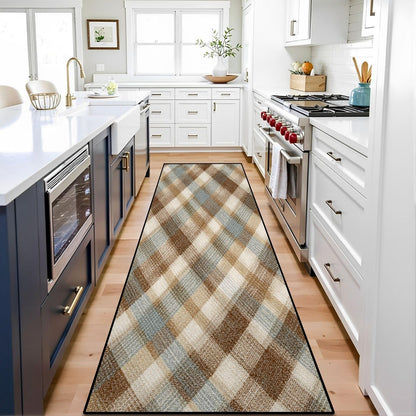 Runner Rug Washable 2x6 White Navy Blue Green Tartan Plaid Scottish Texture from Tartan Plaid Non-Slip Hallway Area Rug Indoor Outdoor Home Decor for Entryway Bathroom Kitchen Carpet Yoga Floor Mat