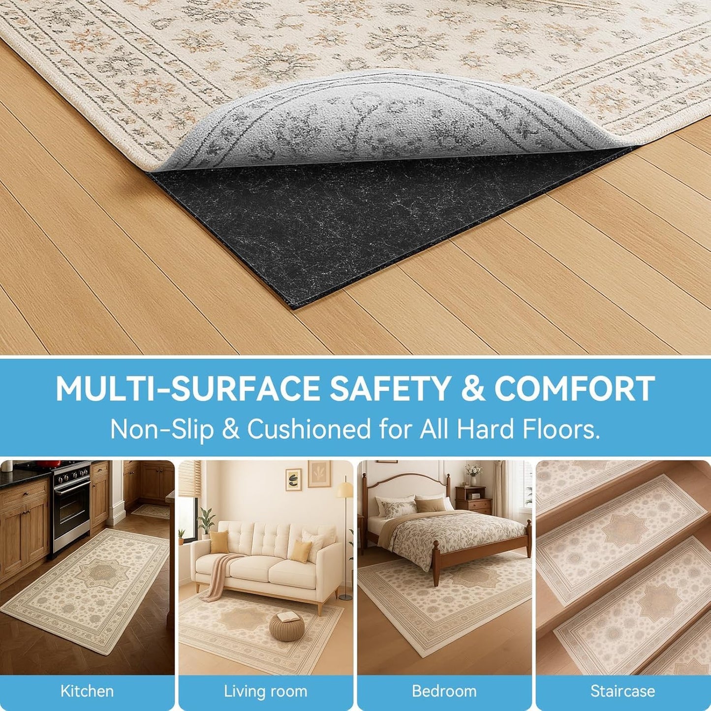 Warmstar 8x10 FT Non Slip Rug Pad,100% Waterproof Felt Rug Pad for Hardwood Floors,1/4” Thick Soft Carpet Pad with Natural Rubber Backing,Secure Grip & Floor Protection