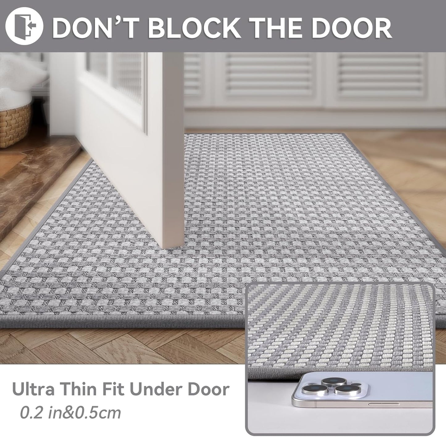 YDKGL Non Slip Long Bath Mat Bathroom Runner, Rubber Backing Ultra Thin Bathroom Rugs Fit Under Door Quick Dry Super Absorbent Washable Bath Rug Shower Mat for Bathtub Sink Floor, Dark Gray 17"x47"
