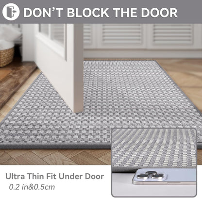 YDKGL Non Slip Long Bath Mat Bathroom Runner, Rubber Backing Ultra Thin Bathroom Rugs Fit Under Door Quick Dry Super Absorbent Washable Bath Rug Shower Mat for Bathtub Sink Floor, Dark Gray 17"x47"