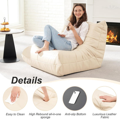 Hobestluk Giant Bean Bag Chair Lazy Floor Sofa, Memory Foam Fireside Sofa for Adults, Big Beanbag Faux Leather Armless Chair for Living Room Bedroom Dorm Office (Brown, Single)