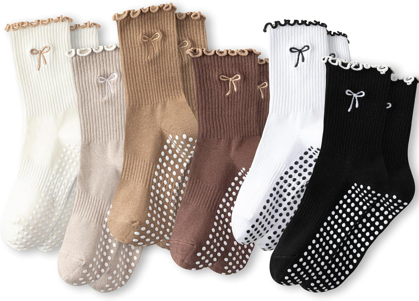 Grip Socks Pilates,4/6Pairs Cotton Cute Pilates Socks for Women, Ruffle Grippy Sock for Yoga Barre Hospital 5-10in