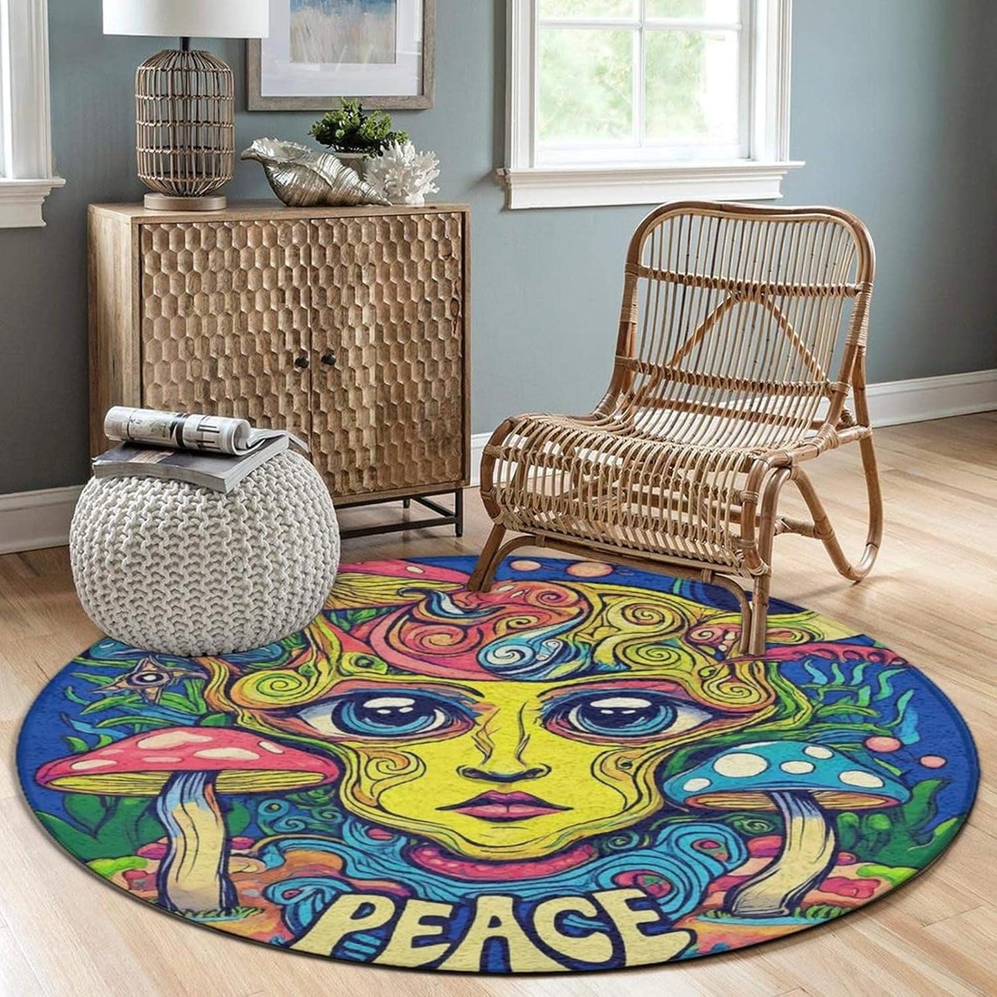Home Decor Non Slip Kitchen Office Circle Rug, Machine Washable Modern Round Area Rug, Room Sofa Yoga Soft Round Carpet Purple Galaxy Trippy Space Astronaut Art, 36inch