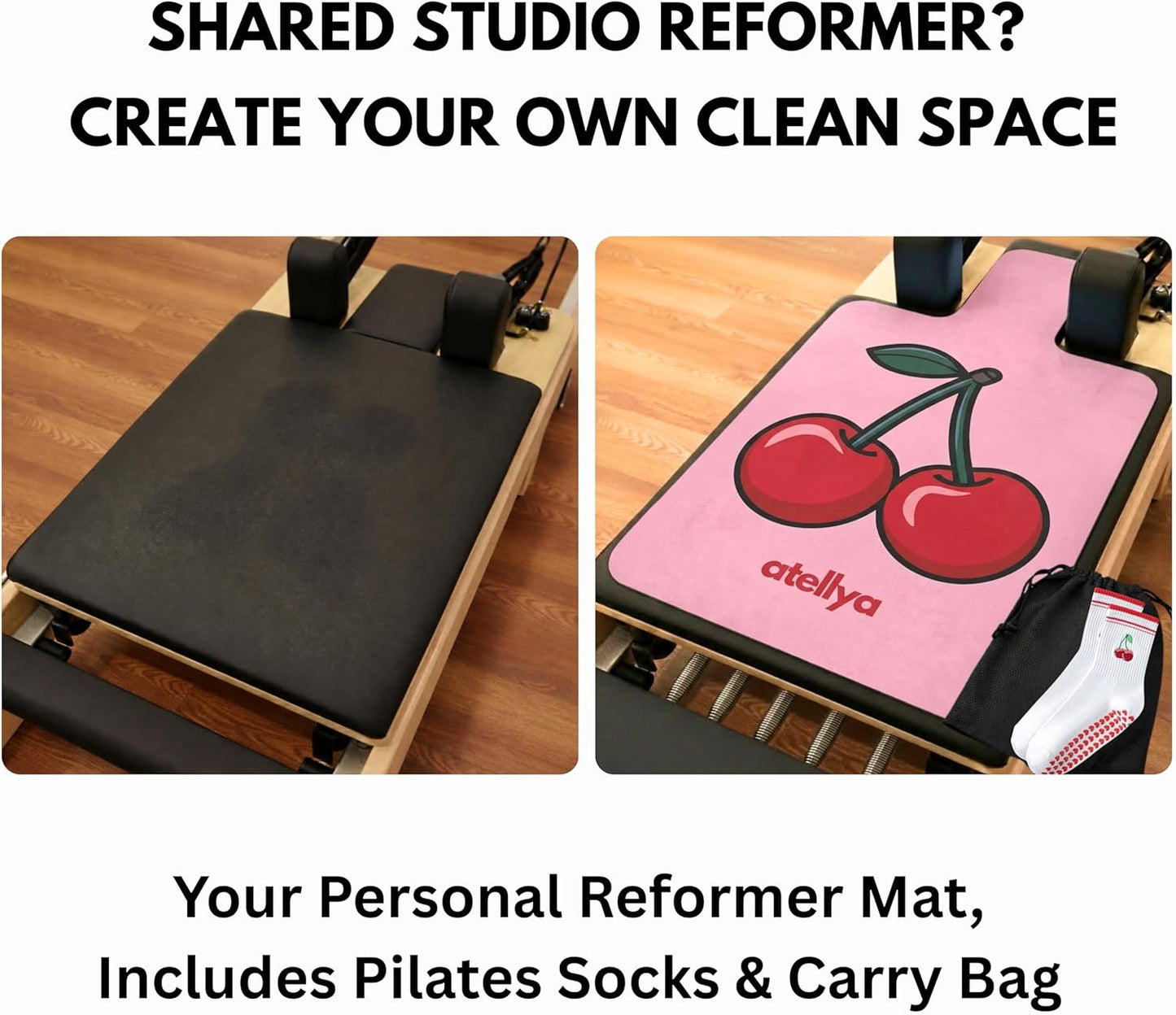 Pilates Reformer Mat Non Slip – Washable Reformer Mat Cover with Grip Socks & Mesh Bag, Sweat Absorbing Pilates Reformer Towel for Studio & Home Use