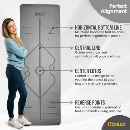 Robust Extra Thick Yoga Mat 1/4 & 1/3 & 2/5 Inch - Non Slip Exercise Mat with Alignment Lines, Carrying Strap, TPE Eco-Friendly Material for Knee Support, Sweat-Proof 72" x 24" for Women & Men