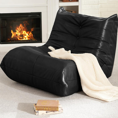 Hobestluk Giant Bean Bag Chair Lazy Floor Sofa, Memory Foam Fireside Sofa for Adults, Big Beanbag Faux Leather Armless Chair for Living Room Bedroom Dorm Office (Brown, Single)