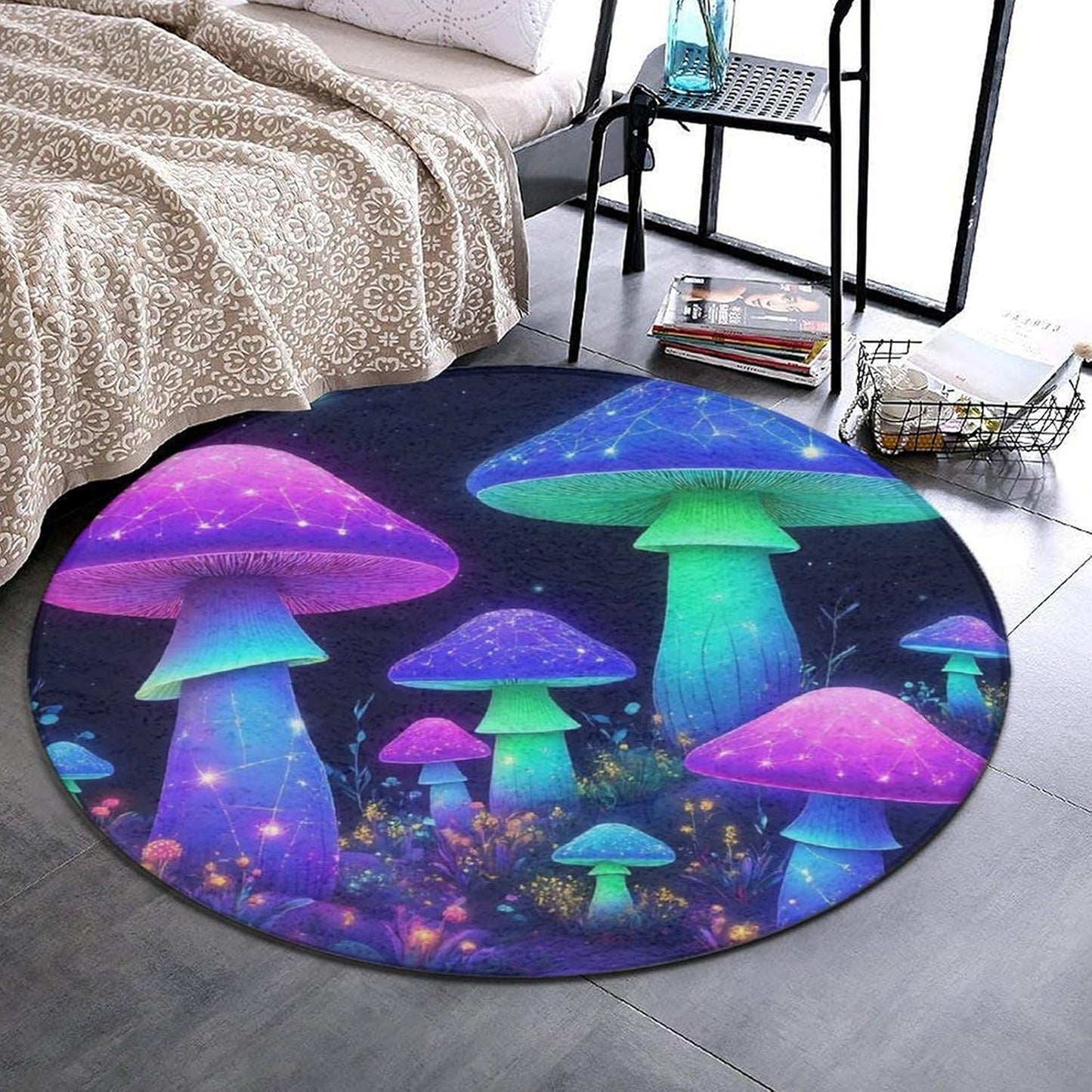 Soft Round Yoga Carpet, Office Chair Decor Round Mat for Carpet and Hardwood Floors Purple Butterfly