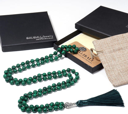108 Mala Beads Necklace Semi-Precious Gem Stones Meditation Necklace 108 Hand Knotted Japa Mala Beaded Tassel Necklace with Tree of Life Pendant