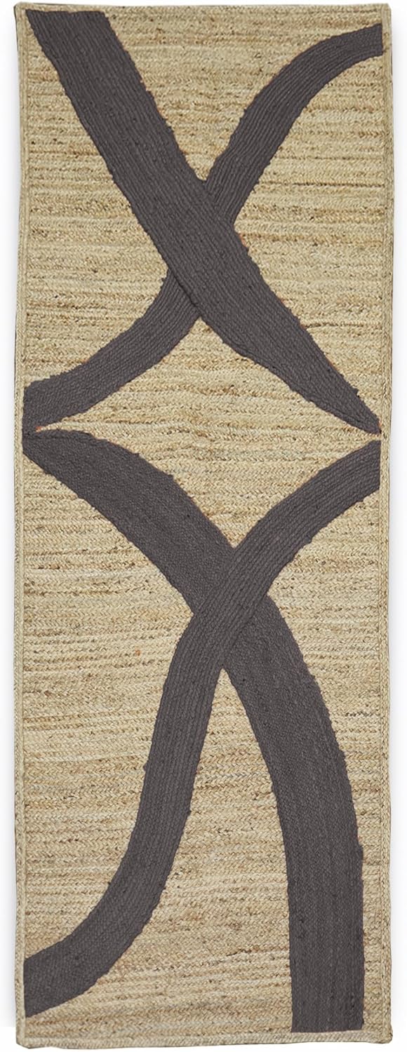 Premium Quality Jute Rug 4x6 Feet Area Rug Natural Fiber Jute Rugs Thick 0.27" Black Abstract Pattern Geometric Rugs for Kids Room, Living Room, Yoga Mat, Indoor Outdoor Carpet - Colors C