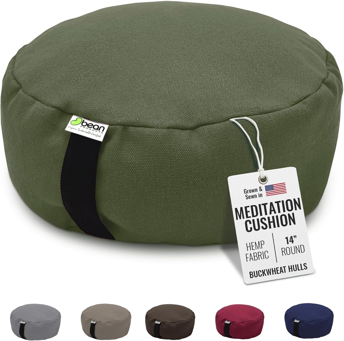 Bean Products Hemp Zafu Meditation Cushion for Sitting on Floor, Hemp Yoga Pillow, Zafu Meditation Pillow, Zen Seiza Kneeling Prayer Pad Support - Made in USA - Round Natural