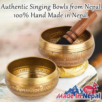 Relaehih 2-Pack Tibetan Singing Bowls Set - 100% Handmade in Nepal, Sound Bowl Meditation Set for Yoga, Chakra Healing, Meditation Gifts, Unique Gifts for Women (Blue, 3.15 + 4 inch)