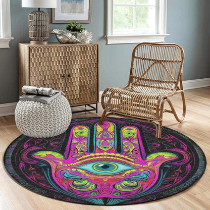 Machine Washable Modern Round Area Rug, Room Sofa Yoga Soft Round Carpet, Home Decor Non Slip Kitchen Office Circle Rug Trippy Rainbow Mushroom Tie Dye Art, 60inch