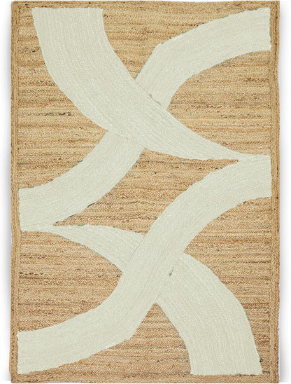Premium Quality Jute Rug 4x6 Feet Area Rug Natural Fiber Jute Rugs Thick 0.27" Black Abstract Pattern Geometric Rugs for Kids Room, Living Room, Yoga Mat, Indoor Outdoor Carpet - Colors A