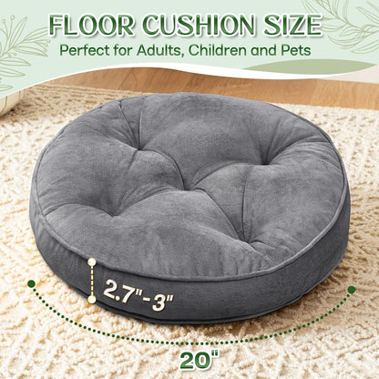 1 MIDDLE ONE Floor Pillow Set of 2, Memory Foam Meditation Cushion, Floor Cushions for Adults Sitting, Large Square Seat Cushions for Yoga, Living Room, 20x20 Inch (Grey)