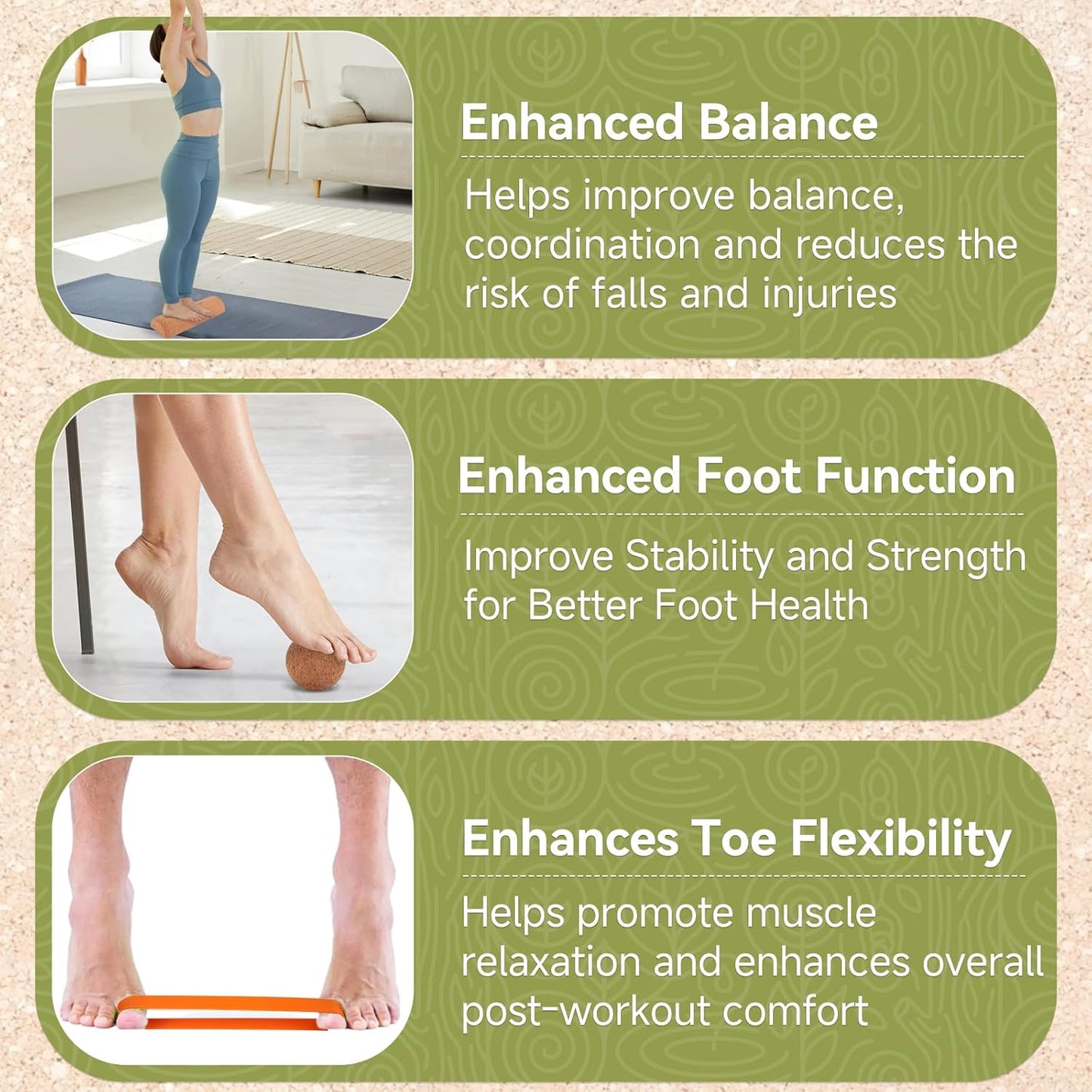 Rocalt Cork Balance Board, Premium Cork 4-in-1 Foot & Ankle Strengthener Kit, Balance Trainer with Massage Roller & Ball, Toe Resistance Bands, Storage Bag & Exercise Guide for Enhance Mobility, Improve Foot Function, Prevent Falls