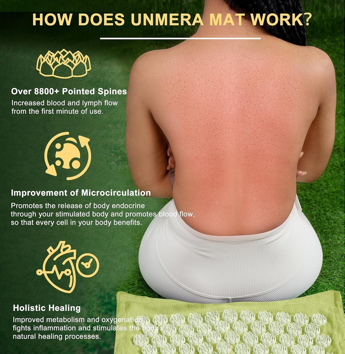 UNMERA Acupressure Mat and Pillow Set,Natural Eco Linen & Coconut Fiber Filling,for Back/Neck Pain Relief, Sciatic, Headache and Muscle Relaxation, Comes with Carrying Bag