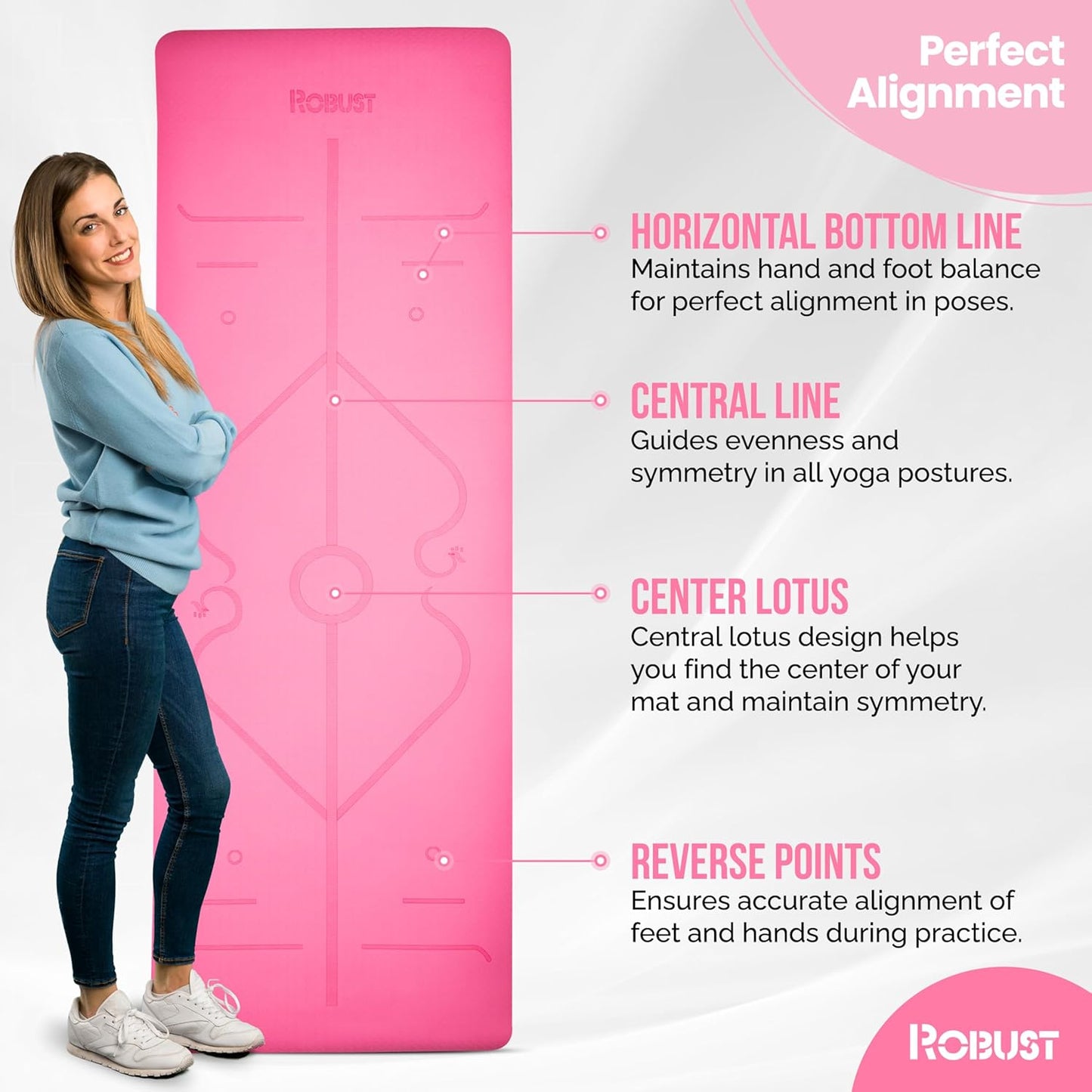 Robust Extra Thick Yoga Mat 1/4 & 1/3 & 2/5 Inch - Non Slip Exercise Mat with Alignment Lines, Carrying Strap, TPE Eco-Friendly Material for Knee Support, Sweat-Proof 72" x 24" for Women & Men