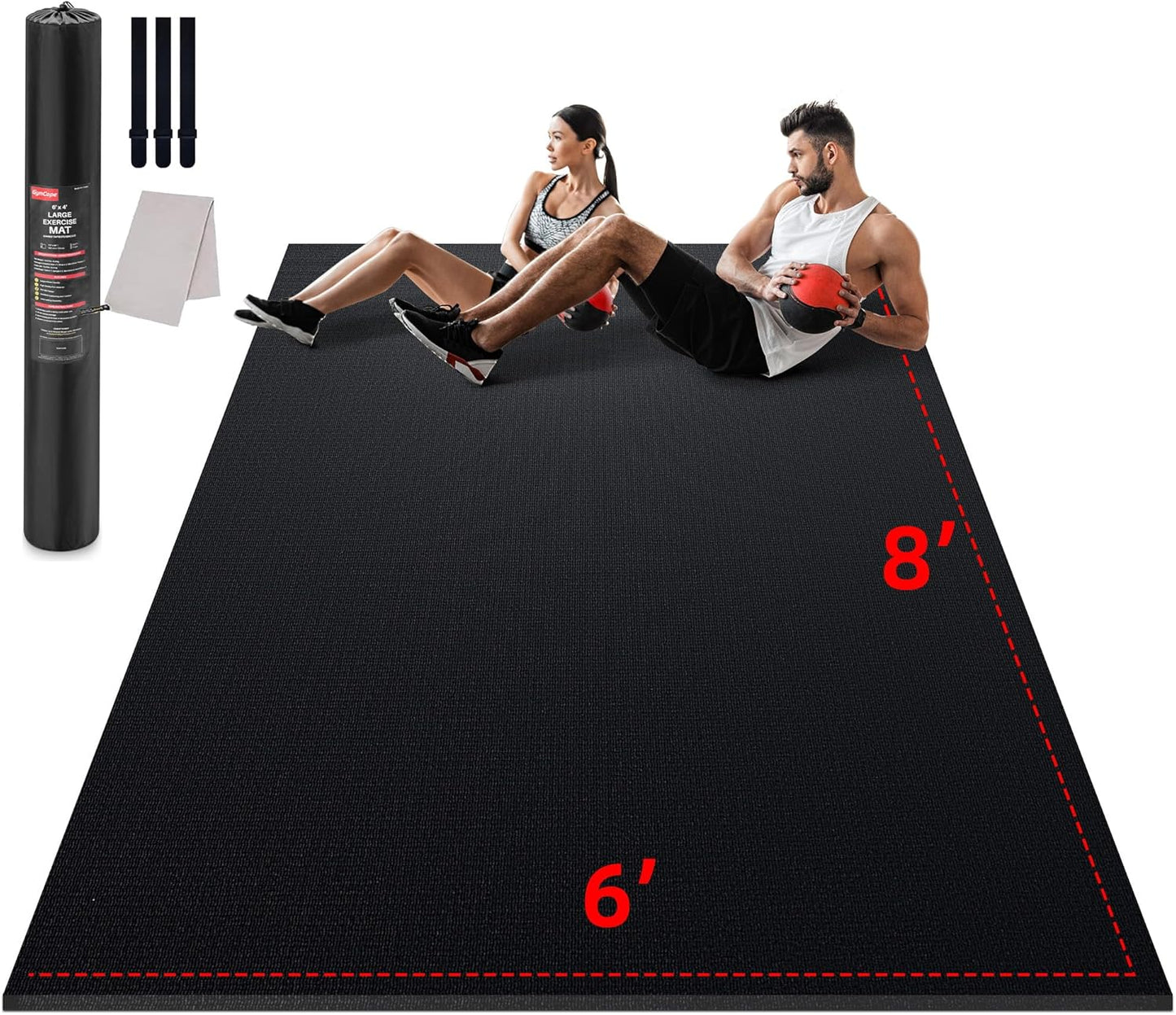 GymCope Large Exercise Mat for Home Workout,12‘x6’/10'x6'/9'x6'/8'x6'/7'x5'/6'x4' (7mm) Extra Thick Workout Mat, High-Density Gym Mat for Cardio, Jump Rope, MMA, Weights (Shoe-Friendly)