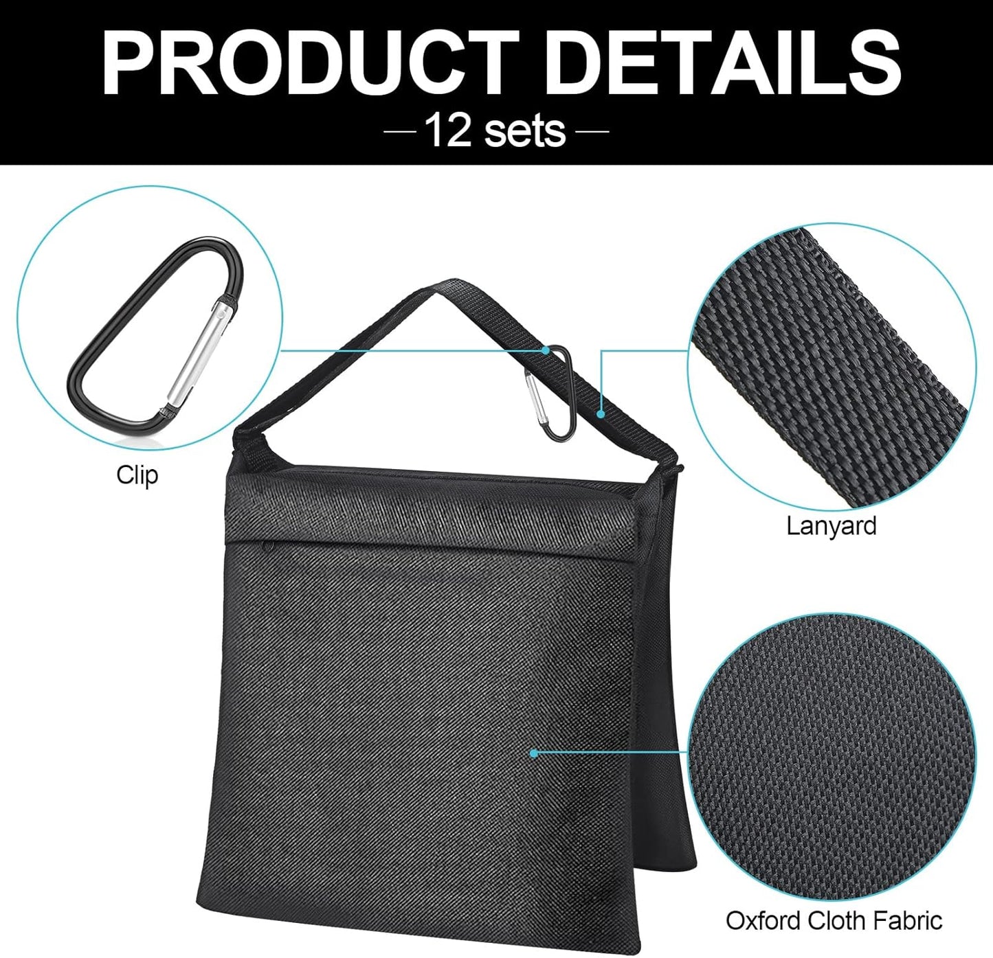 12 Packs Photography Weight Bags Photo Studio Filled Weight Bag Empty Heavy Sandbag Set for Photography Tripod Stand Light Stand Sports Outdoor Photo Video Studio Boom Brackets (Black)