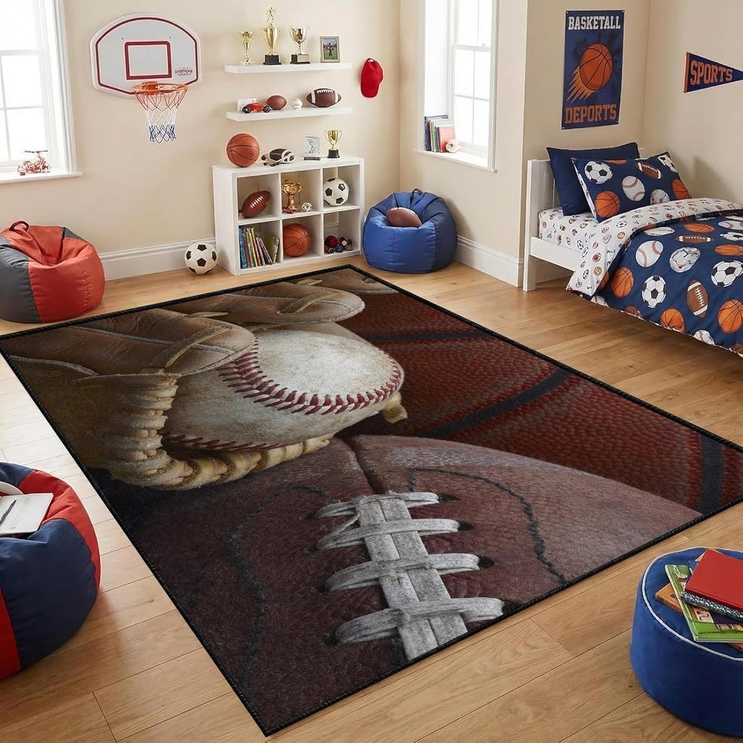 Sports Field Area Rug,5x7ft, Soccer Field Chalked Blackboard Football Stadium Board Painted Non-Slip Soft Carpet Floor Mat Indoor Living Room Bedroom Rugs Yoga Mat Home Decor