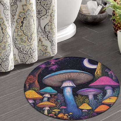 Machine Washable Modern Round Area Rug, Room Sofa Yoga Soft Round Carpet, Home Decor Non Slip Kitchen Office Circle Rug Trippy Rainbow Mushroom Tie Dye Art, 60inch