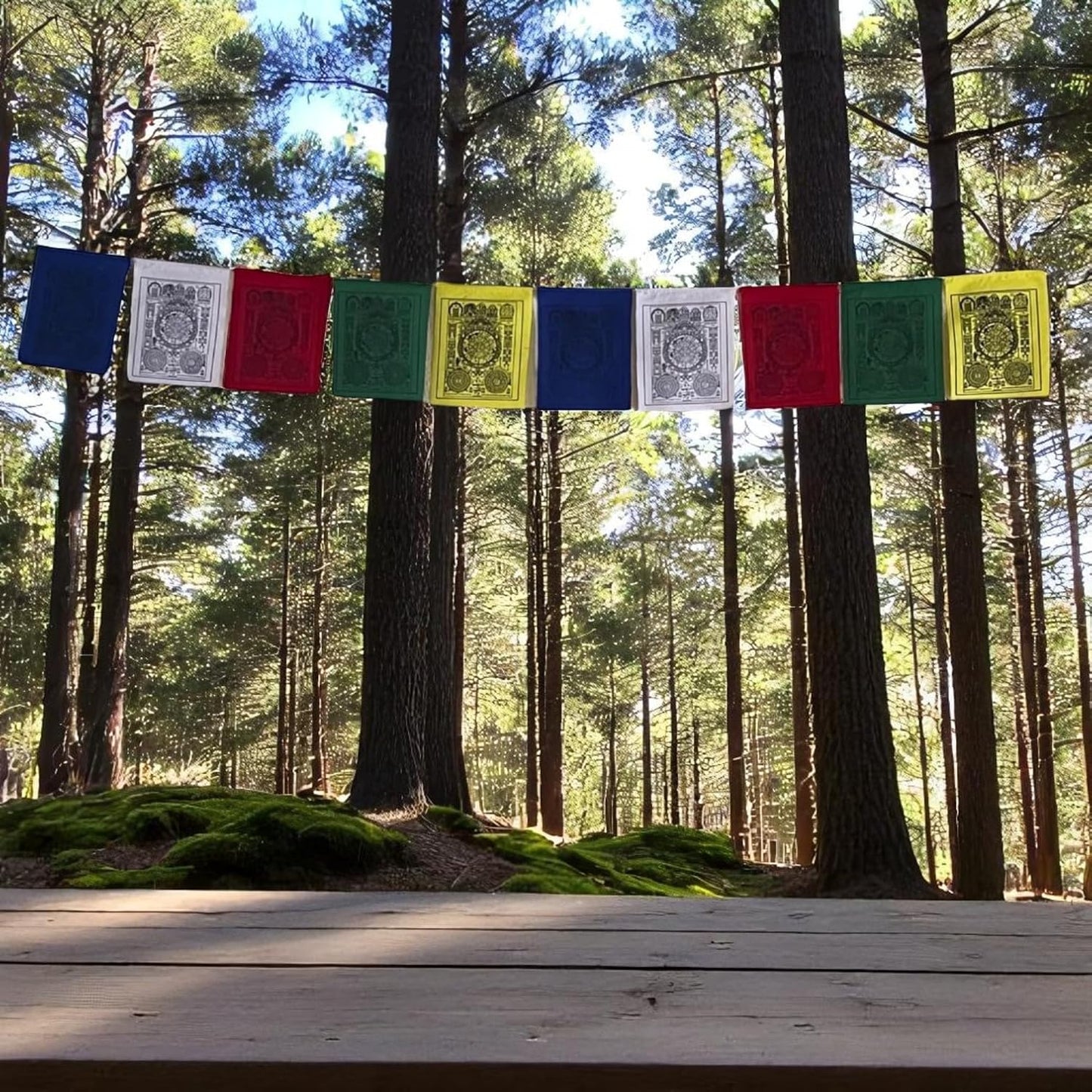 Tibetan Prayer Flags Astrology Zodiac Wheel – Handmade Cotton Buddhist Prayer Flags for Positive Energy, Meditation, Outdoor Spiritual Decor (Set of 10)