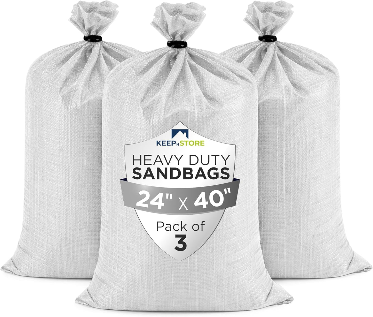 Heavy Duty Sand Bags Pack of 3, White Empty Sandbags with Built-In Ties, Woven Polypropylene UV Protection 1600 Hours, Fillable Sand Bags for Flood Control, Weight, 10x14 inches, 15 Pounds Volume