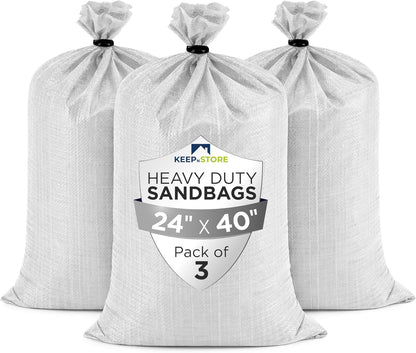 Heavy Duty Sand Bags Pack of 3, White Empty Sandbags with Built-In Ties, Woven Polypropylene UV Protection 1600 Hours, Fillable Sand Bags for Flood Control, Weight, 10x14 inches, 15 Pounds Volume