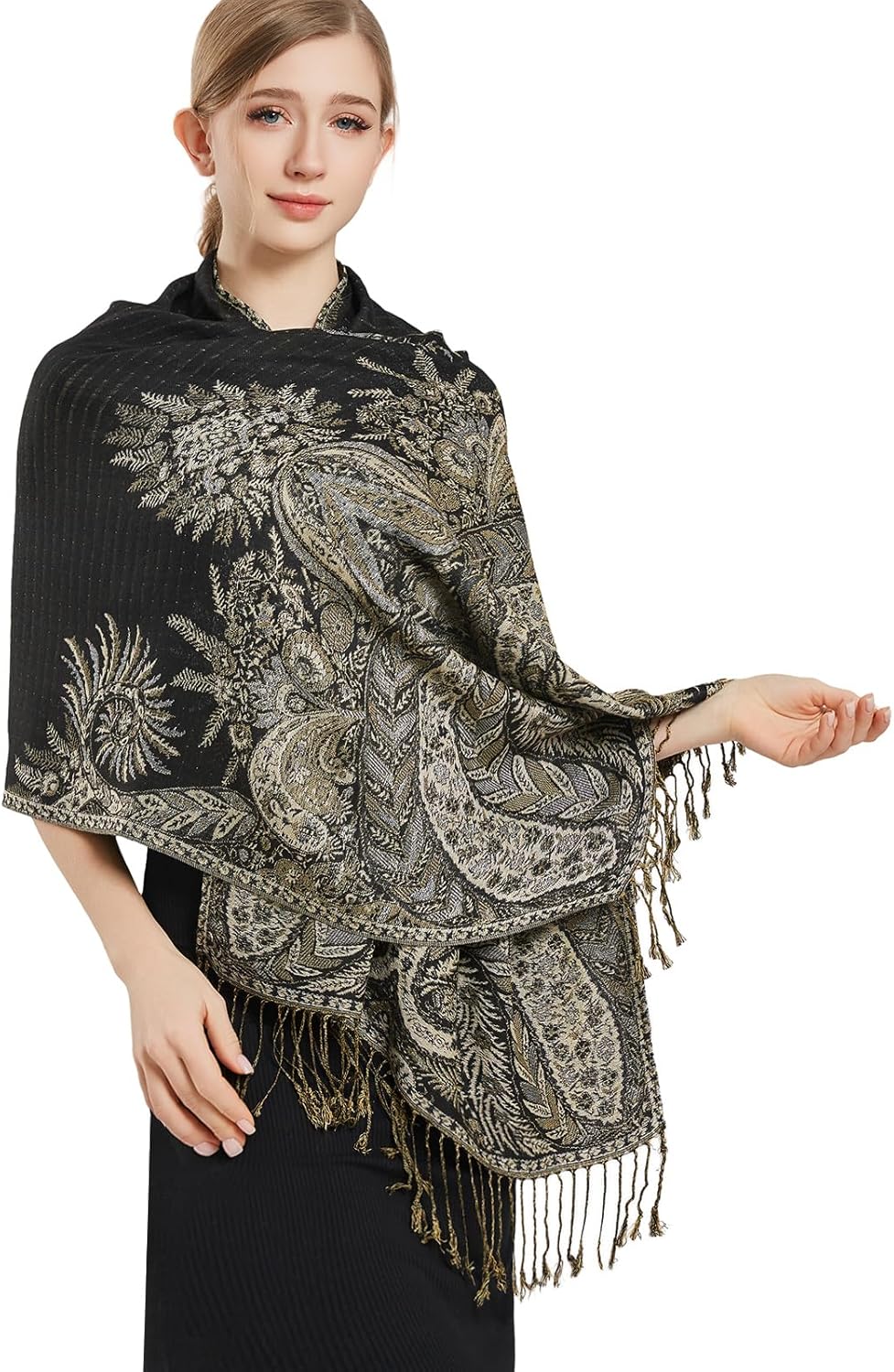 vimate Silky Paisley Pashmina Shawl Scarf-Women's Soft Double-side Jacquard Pashminas Wrap for Evening Dress Travel Shawl