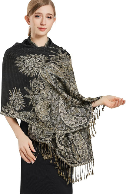 vimate Silky Paisley Pashmina Shawl Scarf-Women's Soft Double-side Jacquard Pashminas Wrap for Evening Dress Travel Shawl