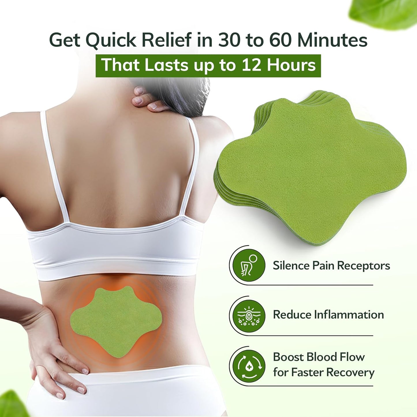 FLexiknee Warming Herbal Pain Patches for Knees w/ 12-Hour Extra Strength & Adhesion - Bone-on-Bone, Joint Ache, Muscle Soreness Support - 12 Heat Patches for Pain Relief for Knees, Back & Neck