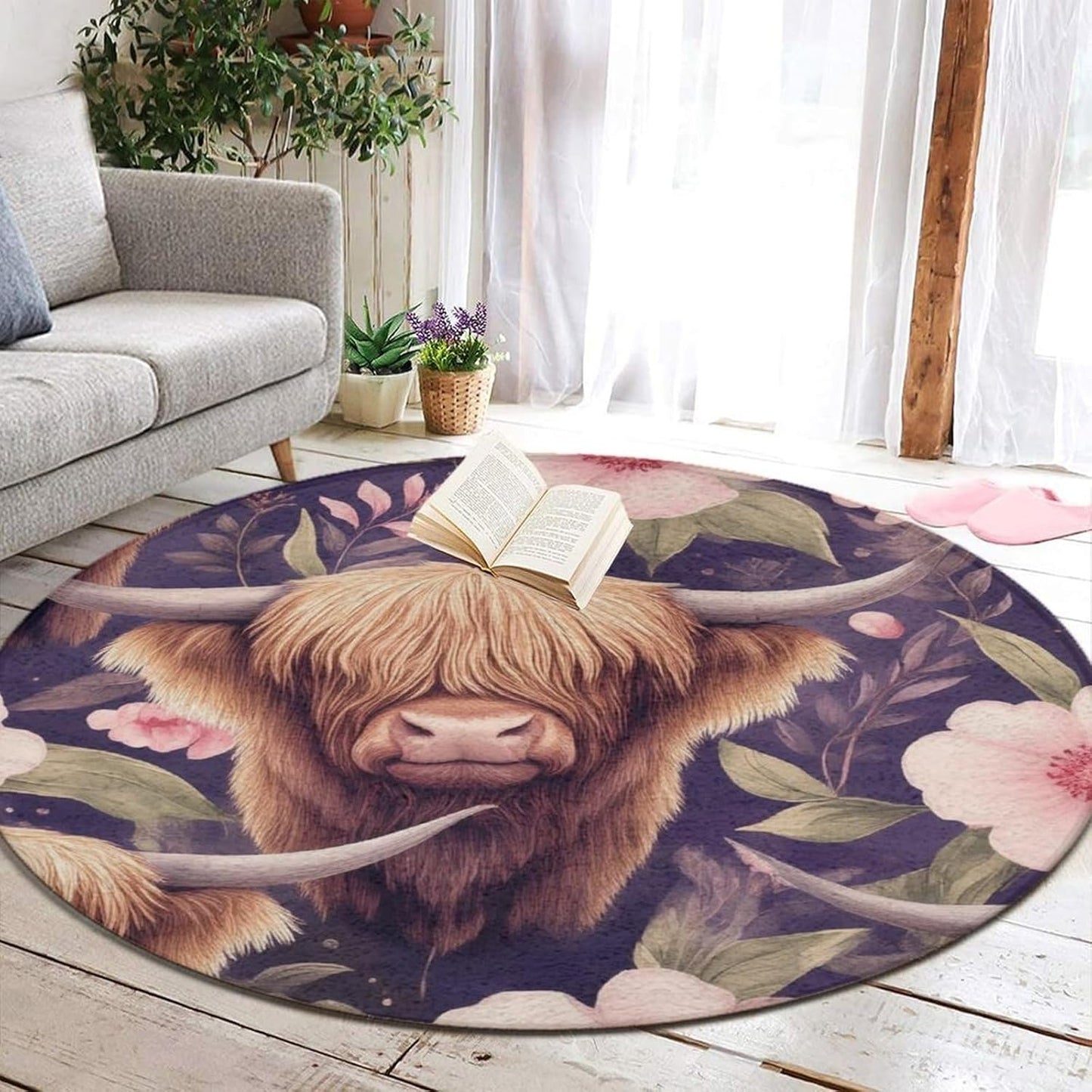 Room Sofa Yoga Soft Round Carpet, Home Decor Non Slip Kitchen Office Circle Rug, Machine Washable Modern Round Area Rug Beach Turtles, 60inch