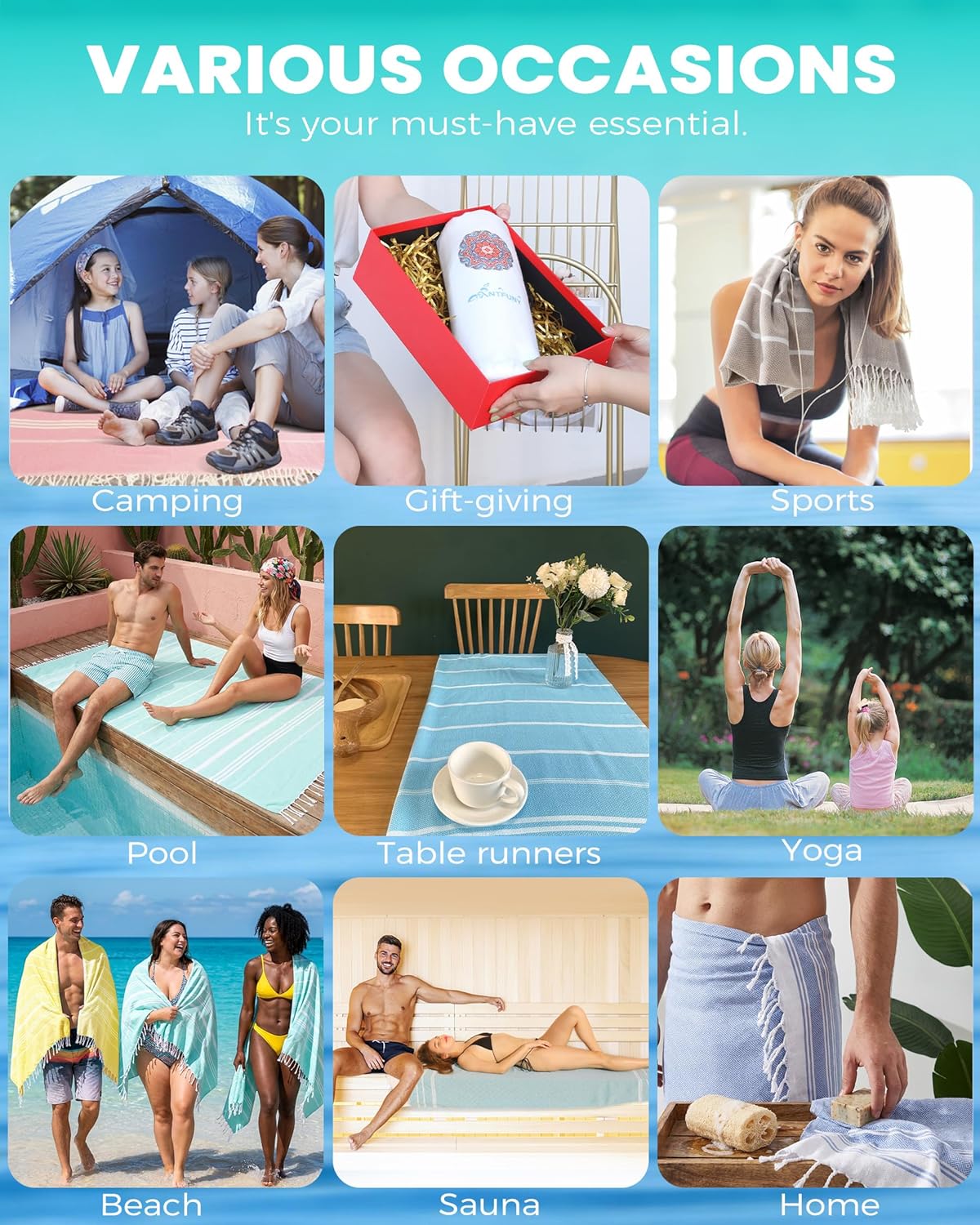 Antfuny Turkish Beach Towels Vacation Essentials Quick Dry Sand Free Oversized Bath Pool Swim Towel Extra Large XL Blanket Adult Travel Cruise Accessories Must Haves Clearance Stuff Necessities - Colors A