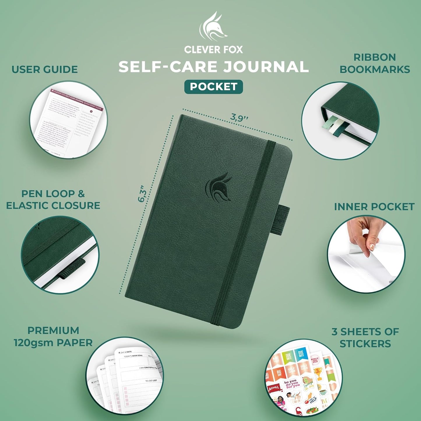 Clever Fox Self-Care Journal – Daily Reflection Notebook – Mental Health & Personal Development Planner, Meditation & Mood Log, A5 (Turquoise)