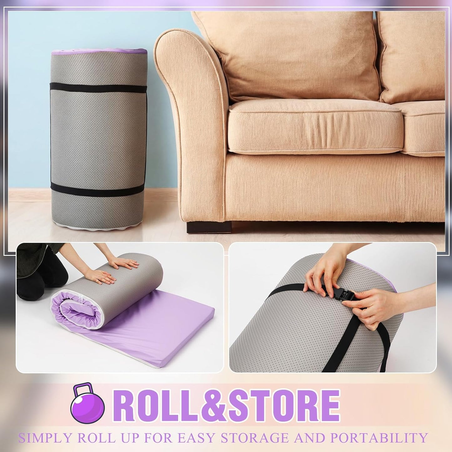 Lyrow 2 Inch 72"x24" Thick Foldable Yoga Mat with Carry Strap, Non-slip Portable Foam Gym Mat for Yoga, Pilates and Stretching