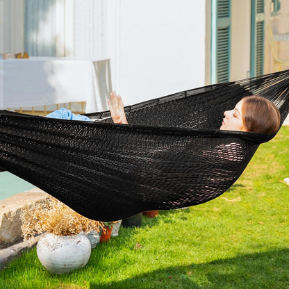 PNAEUT Handwoven Mayan Hammocks, Double Rope Hammock for Outdoor Outside & Indoor, Thick Soft 600 lbs Capacity Heavy-Duty, Includes Tree Straps, Carabiners & Carrying Bag (Nature, X-Large)