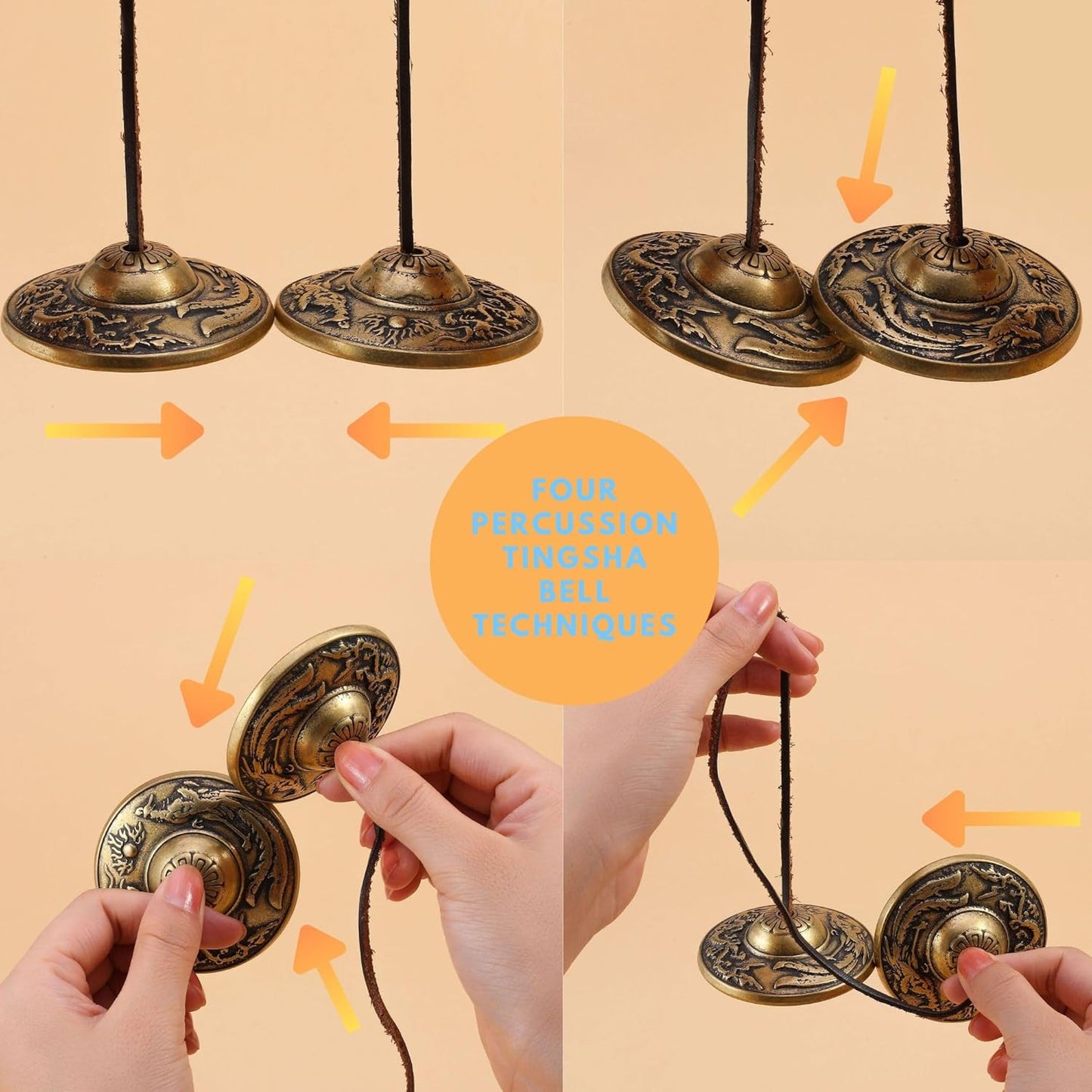 Tibetan Tingsha Cymbals Meditation Chime Bells 2.5" 8 Lucky Symbols Embossed Brass with Gift Box Drawstring Cloth Bag for Sound Healing, Yoga, Stress Relief Meditation Instruments