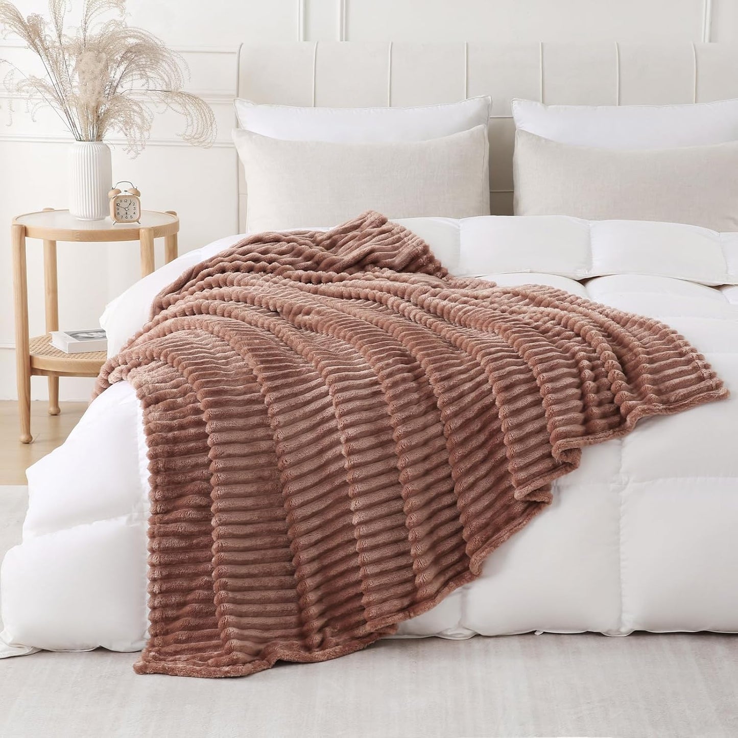 Khaki Throw Blanket for Couch Sofa 50x60 inches Striped Fleece Blankets Room Home Decor Lightweight Plush Soft Cozy Gifts for Women Mom Girls