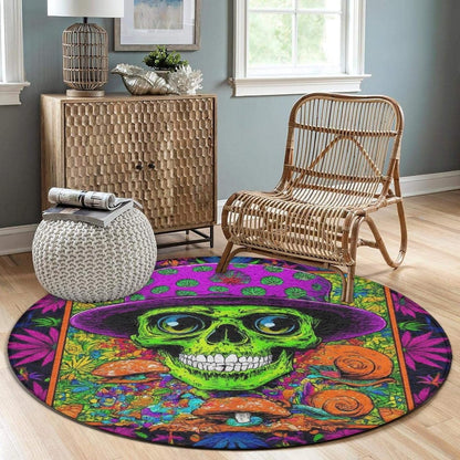 Machine Washable Modern Round Area Rug, Room Sofa Yoga Soft Round Carpet, Home Decor Non Slip Kitchen Office Circle Rug Trippy Rainbow Mushroom Tie Dye Art, 60inch